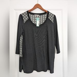 Le Lis 3/4 sleeve mixed material knit top